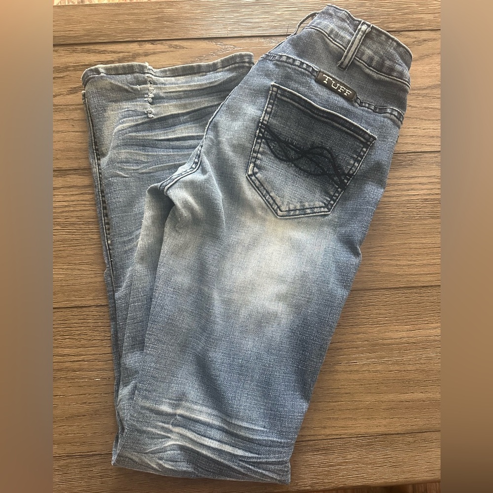 Cowgirl Tuff Blue Boot Cut Jeans with Vintage Distressing